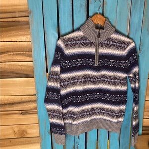 Tommy Hilfiger Gray and Blue Patterned quarter zip Sweater size medium women’s